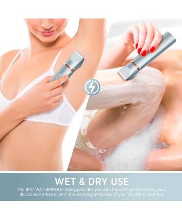 Electric Bikini Trimmer & Facial Hair Remover - Rechargeable IPX7 Waterproof 2-in-1 Hair Removal Kit for Women - Wet/Dry Use for Bikini, Underarm, Leg, Arm, Face - Parisian Blue - Buy Online on GoSupps.com