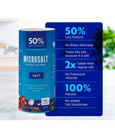 Microsalt 40% Less Sodium Salt Regular Salt Substitute Seasoning Salt for Snacks Full Flavor Less Sodium (2 x 60 g.) - Buy Online on GoSupps.com