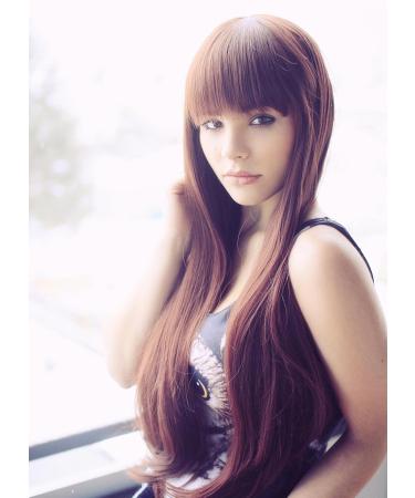 Prettyland C865 Long Brown Wig - 75cm Straight Hair with Volume & Bangs | International Shipping - Buy Online on GoSupps.com