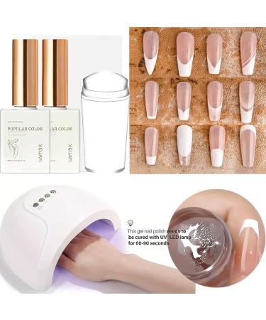 French Manicure Kit - French Tip Stamp Pink & White Gel Nail Polish Gel Nail Kit Nail Art Tools Nail Stamper French Manicure Nude White Jelly Nail Polish French Nails Nail Accessories Set for Women - Buy Online on GoSupps.com