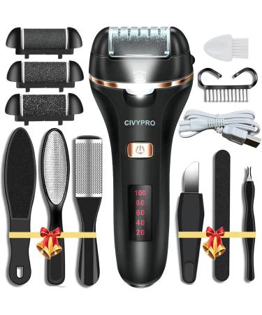 Electric Foot Callus Remover- Long Service Time Rechargeable Electronic Foot File- Ideal Gift Professional Pedicure Tools Waterproof Foot Scrubber Pedicure Kit Feet Care for Dead Skin (Black)