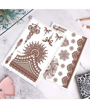 Brown Henna Temporary Tattoos for Women - Waterproof, Semi-Permanent Body Stickers for Festivals, Parties - 6 Sheets - Buy Online on GoSupps.com