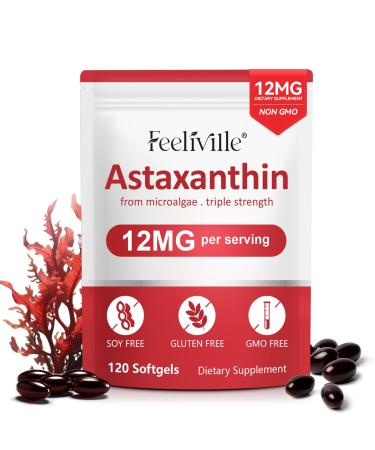 Astaxanthin Supplements Premium Astaxanthin 12mg Antioxidant with Antioxidant Activity Supports Eye Joint Immune Skin Health Internal Circulation 1Pack(120 Softgels) Non-GMO & No Gluten