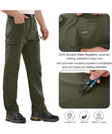 Men's Convertible Zip Off Hiking Pants - Quick Dry Lightweight Cargo Travel Safari Pants 6055 Army Green 30 - Buy Online on GoSupps.com