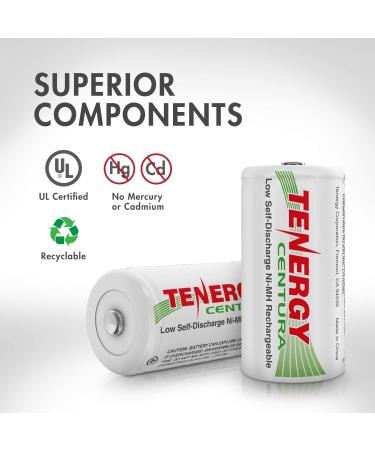 Tenergy Centura 1.2V NiMH D Batteries - 8000mAh Low Self Discharge Rechargeable D Cells Pre-Charged UL Certified 2 Pack - International Shipping Available - Buy Online on GoSupps.com