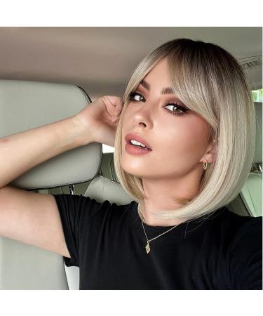 Haircube Short Bob Wig with Bangs - Heat-Resistant Synthetic Fiber for Party Cosplay & Daily Wear - Dark Shadow Blonde - Buy Online on GoSupps.com
