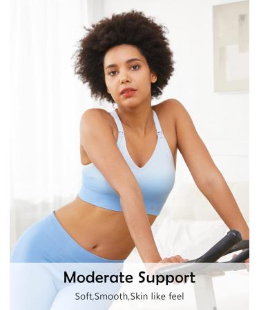 HOFISH Seamless Medium Impact Nursing Sports Bra - Blue-white - Pregnancy and Breastfeeding Maternity Bra - Buy Online on GoSupps.com