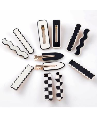 Cptots 12PCS No Bend Hair Clips Fashion Black And White Hair Clips Cute Hair Pins For Women Hair Accessories Acrylic Hair Barrettes For Women With Thick Thin Hair style01