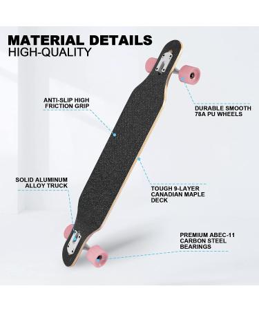 TLHB 41 Inch Drop Through Longboard Complete | Premium Nature Maple Cruiser for Adults, Teens & Kids | High-Speed Bearings & T-Tool | Pink - Buy Online on GoSupps.com