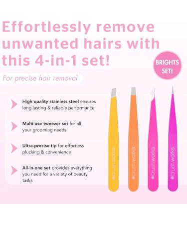 Brushworks 4 Piece Combination Tweezer Set - Brights - Buy Online on GoSupps.com