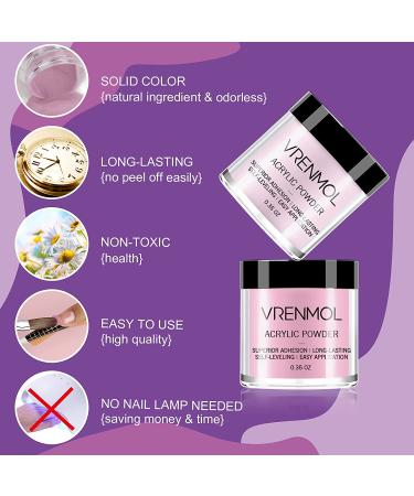 Vrenmol Pink Acrylic Powder Set - 6 Colors for Nail Extension and 3D Art | Professional Polymer Purple Glitter Set - No Lamp Needed - Buy Online on GoSupps.com