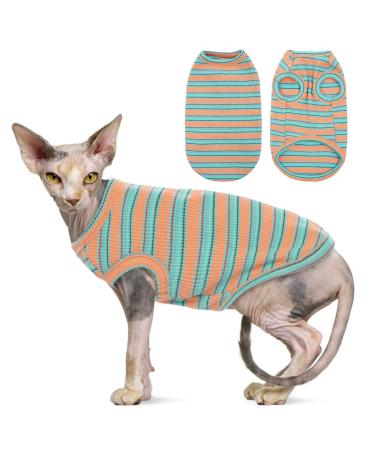 OUOBOB SPHYNX Cat clothing breathable hairless cat shirts stripes kitten t-shirts sleeveless sweater cat sweater sweater pet summer clothing for sphynx cornish rex devon rex s blue