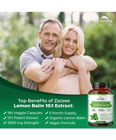 Zazzee Organic Lemon Balm 10:1 Extract 3000 mg Strength per Capsule 180 Vegan Capsules 6 Month Supply Standardized and Concentrated 10X Extract 100% Vegetarian All-Natural and Non-GMO - Buy Online on GoSupps.com