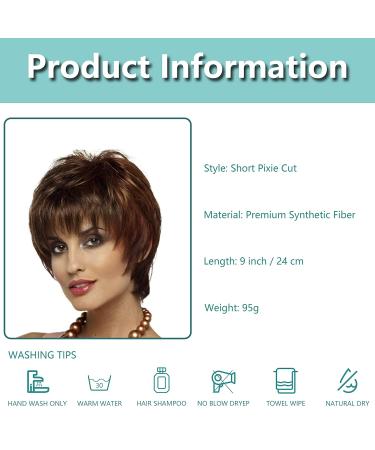 Meiriyfa Short Pixie Cut Wigs for Women | Brown & Blonde Highlight Brazilian Bob | International Shipping Available - Buy Online on GoSupps.com