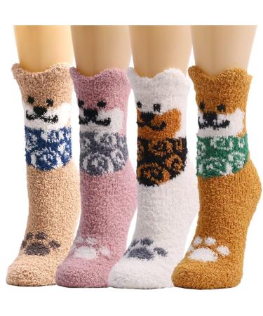 Ixkbiced Women's Winter Cartoon Dog Kawaii Fluffy House Socks - Cozy Sleepwear for Home - Buy Online on GoSupps.com