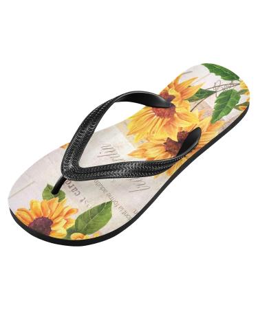 Mnsruu Yellow Sunflower Butterfly Art Flip Flops | Comfortable Sandals for Home Hotel Spa & Travel | XS for Men & Women - Buy Online on GoSupps.com