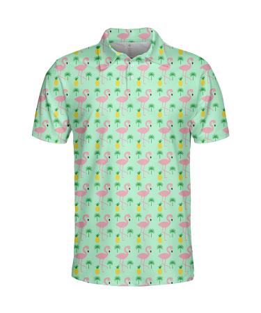 Flamingos Pineapples Palms Summer Polo Shirts for Men Women Men's Golf Shirts Short Sleeve, Lightweight Bowling Polos Multi Color Medium