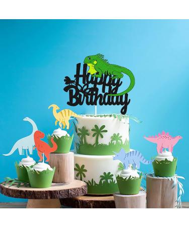 Lizard Cake Topper Lizard Animal Silhouette Happy Birthday Cake Decorations Kids Boy Girl Birthday Party Glitter Black Supplies Decor - Buy Online on GoSupps.com