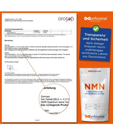 Infinime NMN 30G - Pure Nicotinamide Mononucleotide Powder | 99.8% Certified Purity | Lab Tested in Germany | Pet-Friendly for Dogs & Cats - Buy Online on GoSupps.com