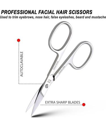 ZIZZLON Eyebrow Scissors for Men and Women - Professional Stainless Steel Grooming Tool for Facial Hair, Nose, Mustache, Beard, and Eyelash - Buy Online on GoSupps.com