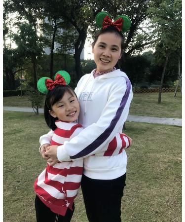 Glitter Mouse Ears Hair Hoop for Women/Girls - Butterfly Theme Headband for Birthday Party, Holiday, Park Photos - Green & Red Bow - Buy Online on GoSupps.com