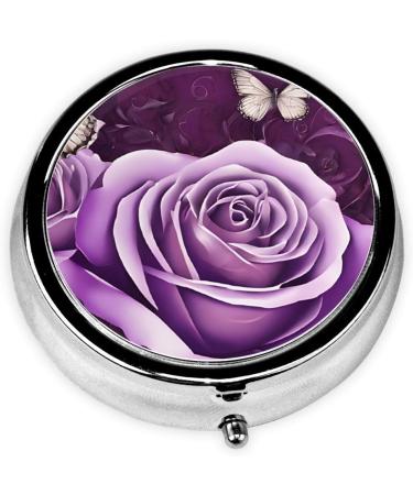 Buy Purple Butterfly Round Pill Box | 3 Compartment Mini Travel Organizer for Vitamins & Medications - Buy Online on GoSupps.com
