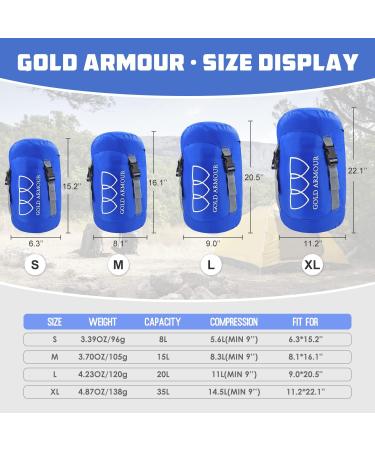 Gold Armour Nylon Compression Stuff Sack - Lightweight Sleeping Bag Compression Sack for Travel, Camping, Backpacking - Blue - 8L/15L/20L/35L - Buy Online on GoSupps.com
