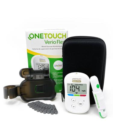 OneTouch Verio Flex Blood Glucose Meter | Glucose Monitor For Blood Sugar Test Kit | Includes Blood Glucose Monitor, Lancing Device, 10 Sterile Lancets, and Carrying Case