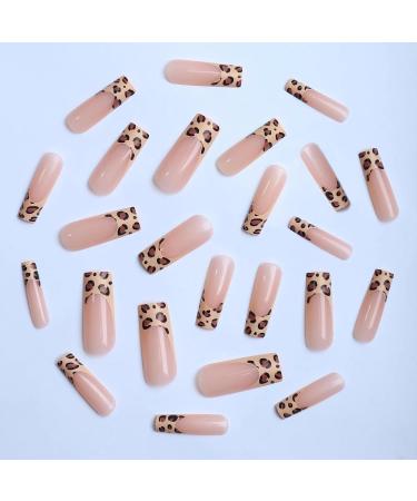 Buy BABALAL Long Press on Nails - Square Fake Nails with Wild Cheetah Design | 24Pcs Brown Glue-ons for Fall - Acrylic French Tip Squoval Nails ANG07 - Buy Online on GoSupps.com