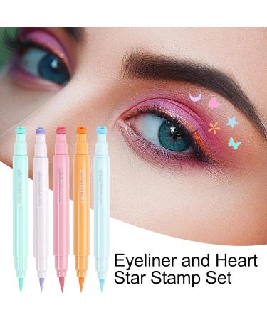 Liquid Colored Eye Liner Waterproof Quick-Drying Sweat-Proof Eye Liner Stamps Star Moon Heart Flower Colorful Winged Eye Liners Double Ended 2-in-1 Eye Makeup Pen for festival makeup - Buy Online on GoSupps.com