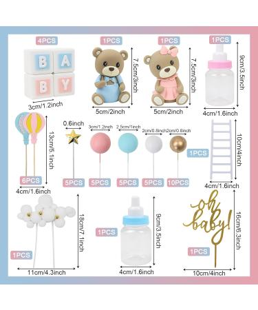 Acmee 47 PCS Bear Cake Toppers - Mini 3D Bear BABY Letters Milk Bottle Blue Pink Gold Foam Balls Cake Toppers for Gender Reveal Baby Shower Party Cake Decorations Bear Bear - Gender Reveal - Buy Online on GoSupps.com