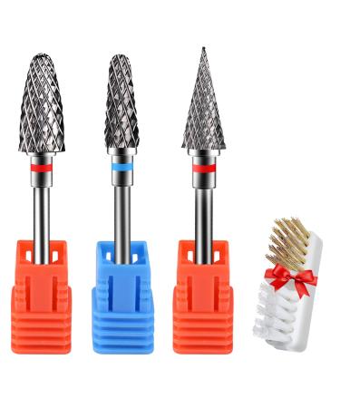 CGBE 3Stk nail cutter attachments tungsten alloy nail miller grinding heads hard metal bits remove gel acrylic nail skin fine medium grit