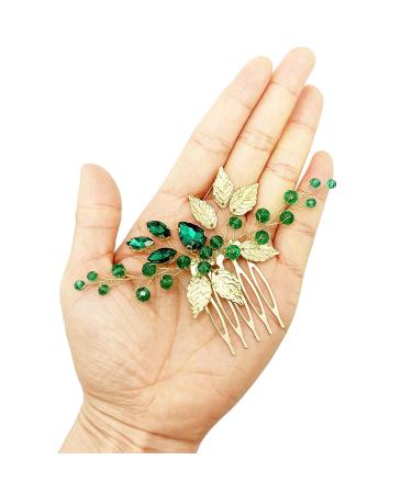 BETITETO Emerald Green Crystal Bridal Hair Comb - Gold Leaf Vine Hair Piece for Wedding & Parties - Buy Online on GoSupps.com