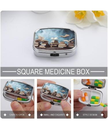 Stylish Pill Box Books in The Sky Print - 2 Compartment Medicine Organizer & Portable Metal Pill Case for Pocket or Purse - Buy Online on GoSupps.com