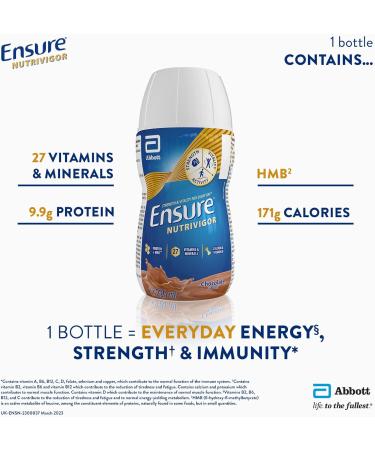 Ensure NutriVigor Nutritonal Shake 220ml x 12 Chocolate Flavour Support Strength Energy and Immunity|Food supplement with Protein 27 Vitamins and Minerals |With Vitamin D Vitamin C and Vitamin B Chocolate 220 ml (Pack of 12) - Buy Online on GoSupps.com