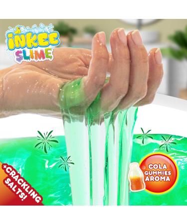 Inke Bath Slime Dino Set - 10x100g Neon Green Bathing Powder with Vitamin E & Cola Aroma - Gigantic Glibber Mucus Fun for Kids - Buy Online on GoSupps.com