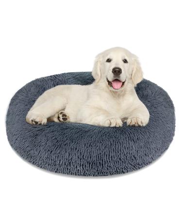 Calming Dog Bed Cat Bed Donut Cuddler, Anti Anxiety Dog Bed for Small Medium Large Dogs Cats, Machine Washable Round Warm Bed, Faux Fur Pet Bed, Waterproof Non-Slip Bottom (23"/30"/36") Medium 30" x 30" Dark Grey
