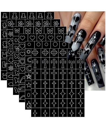 Dornail 6 Sheets Airbrush Stencils Nail Stickers Butterfly Flower Moon Star Heart Cross French Nail Decals Printing Template Stencil Tool DIY Nail Designs Nail Art Decorations