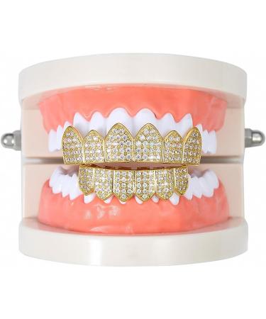 Hip Hop Teeth Grillz Iced Out Zircon Vampire Grills Top Bottom Grill Set for Men Women Gold lower teeth - Buy Online on GoSupps.com