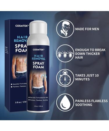 COSMTEK Men's Hair Removal Foam - Smooth & Gentle Depilatory Cream for Body & Face (5.07oz) - Buy Online on GoSupps.com