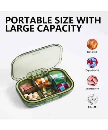 Sukuos 6 Compartments Travel Pill Organizer | Portable Daily Pill Box for Vitamins & Supplements | Easy Open Small Medicine Case - Green - Buy Online on GoSupps.com