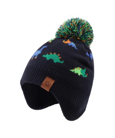 XIAOHAWANG Knitted Baby Hat Winter Warm Boys Girls Beanie Fleece Lining Toddler Kids Hat with Pompom 9-24 Months Colorful Dinosaur Hat - Buy Online on GoSupps.com
