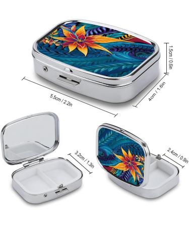Tropical Leaves Pill Box | Decorative 2 Compartment Medicine Organizer | Portable Metal Pill Case for Travel & Purse - Buy Online on GoSupps.com