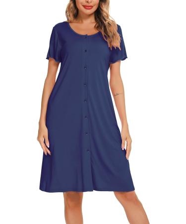 Lovasy Women's Navy Blue Maternity Nightdress with Pockets - Buy Online on GoSupps.com
