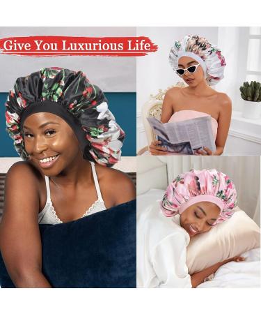 Luvruitaky X-Large Pink Flower Silk Bonnet for Sleeping | Adjustable Wide Band | Double Layer Satin Bonnet for Curly Braid Hair - Buy Online on GoSupps.com
