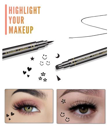 Enfuntins Eyeliner Stamp Set - 6 Pcs Double-Ended Liquid Eye Liner Pen, Waterproof & Smudge-Proof, Long-Lasting Tattoo Eye Makeup with Winged, Smiley, Star, Moon, Heart, and Flower Designs - Buy Online on GoSupps.com