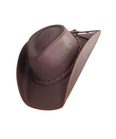 Hollywood Leather Cowboy Hat  Handcrafted 100% Fine Leather Hat by American Hat Makers  Breathable, System, Brown Brown Large