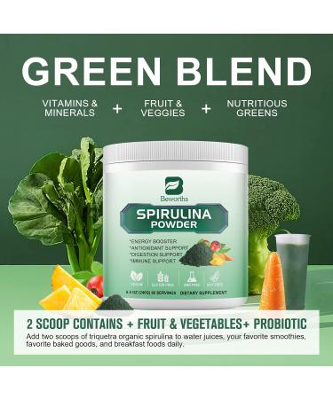 BEWORTHS Organic Spirulina Powder Super Green Mix with Digestive Enzymes & Probiotics - Vegan 8.40 oz - Immune Support & Digestion Health - Buy Online on GoSupps.com