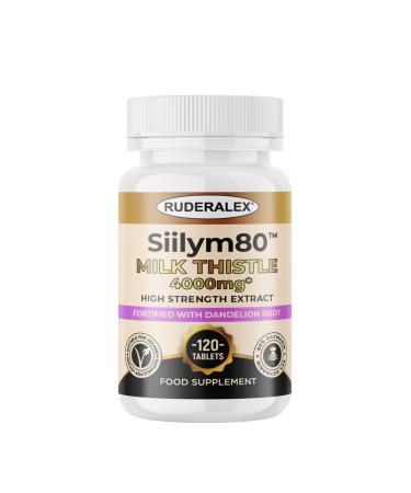 Siilym80 High Strength Milk Thistle 40:1 Extract 4000mg Milk Thistle 80% Silymarin Fortified with Dandelion Root 50mg 120 Vegan Tablets Liver Detox Antioxidant Support Supplement