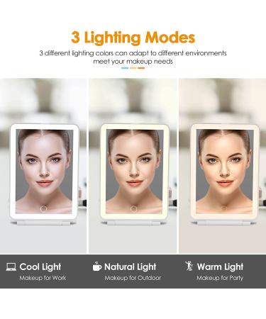Rechargeable Travel Makeup Mirror with 72 LED Lights | Compact Slim Vanity Mirror with 3 Lighting Modes and Dimmable Touch Screen | Lighted Makeup Mirror for Travel (White) - Buy Online on GoSupps.com